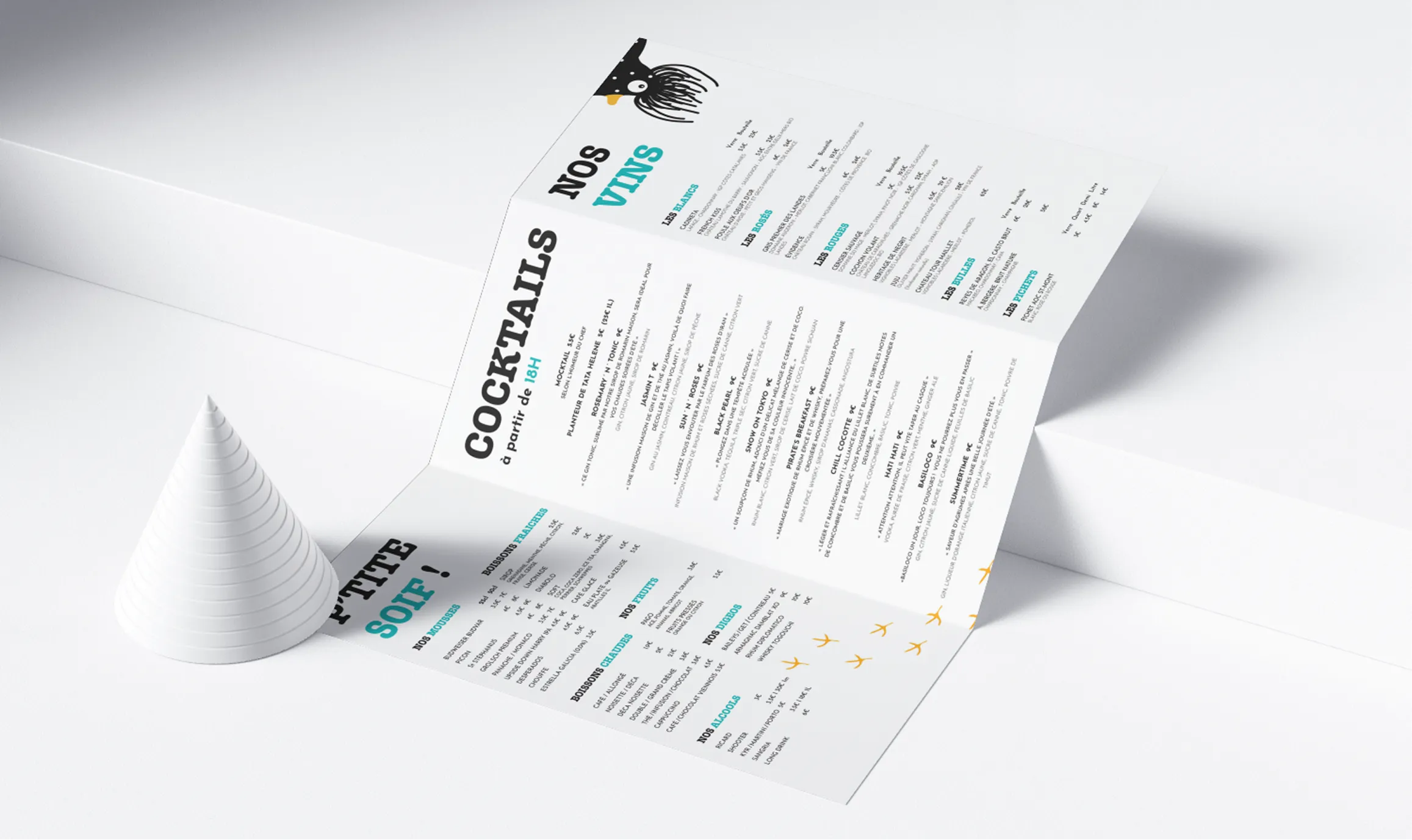 Verso du menu de Cocotte à la plage : carte des cocktails et des vins